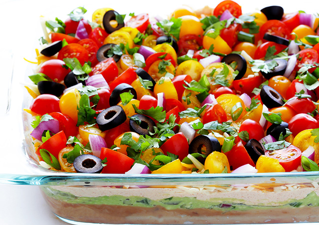 A colorful 7 layer dip