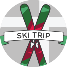 red and green skis
