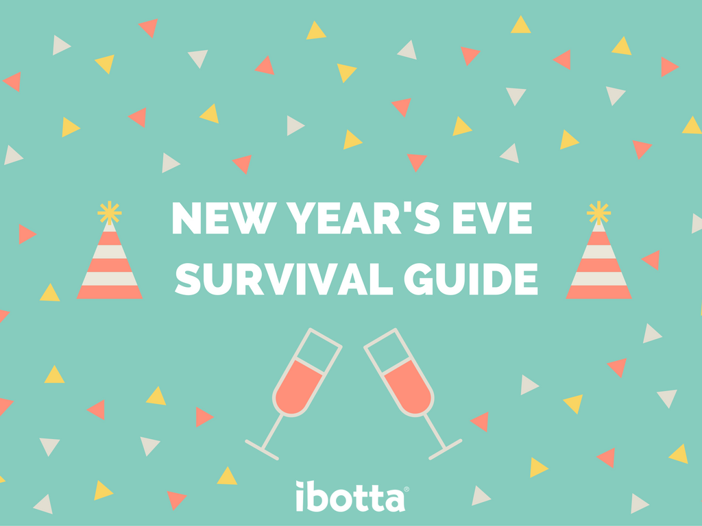 new year's eve survival guide graphic with confetti and party hats