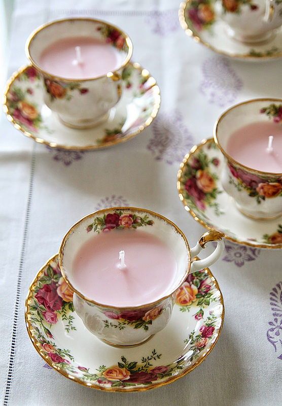 vintage tea cup candles