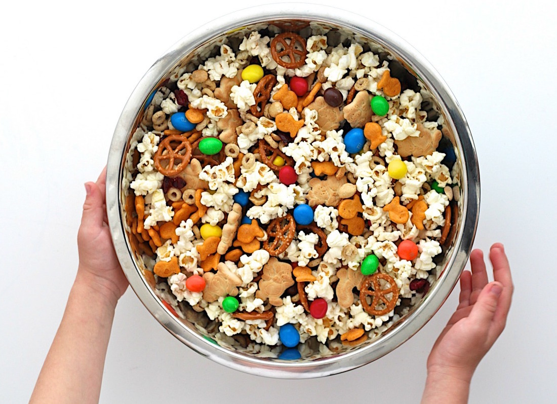 chex mix and pop corn