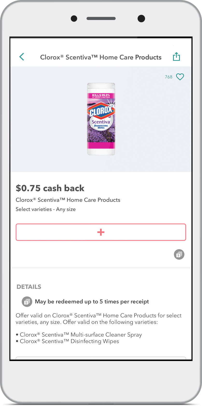 Phone Screen of a Clorox offer on the Ibotta app