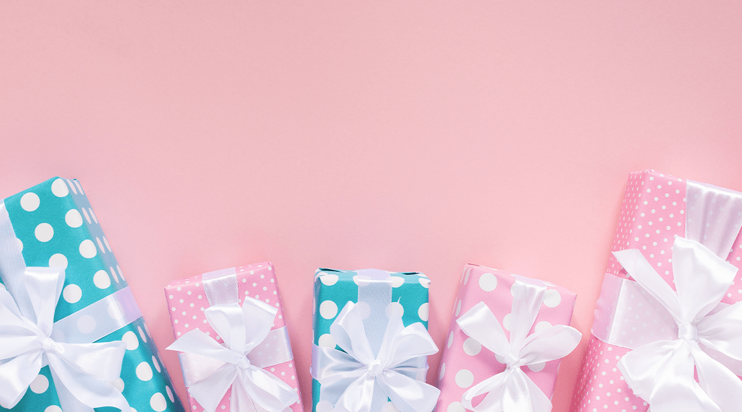 Presents in teal and pink