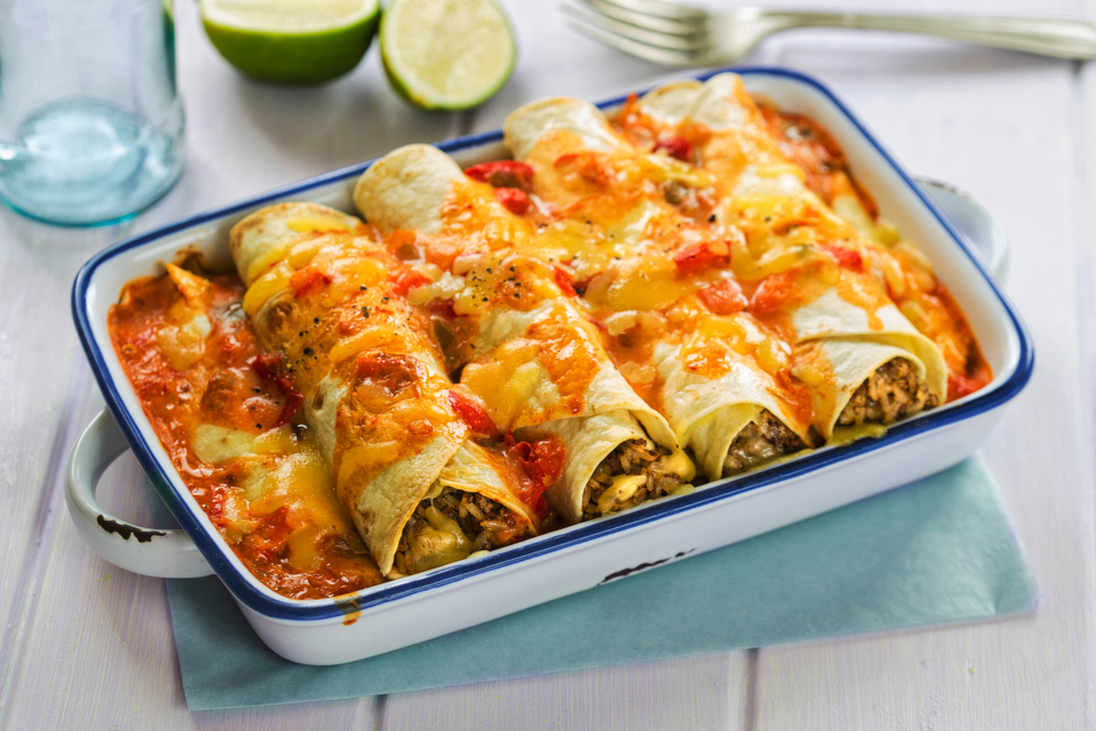 Enchiladas in a pan ready for meal prep