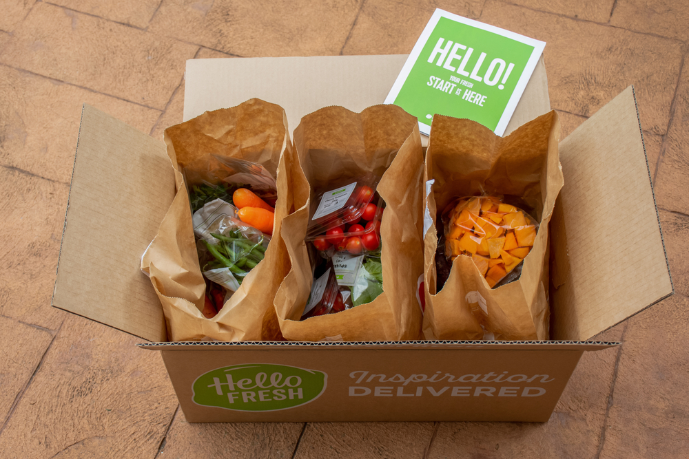 Box of Hello Fresh meals inside